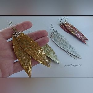 Hand Made - Stunning Leather Sparkly Earrings